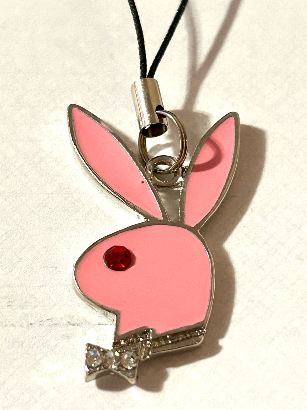 PLAYBOY Pink Enamel Bunny Pendant with Red stone Eye phone charm